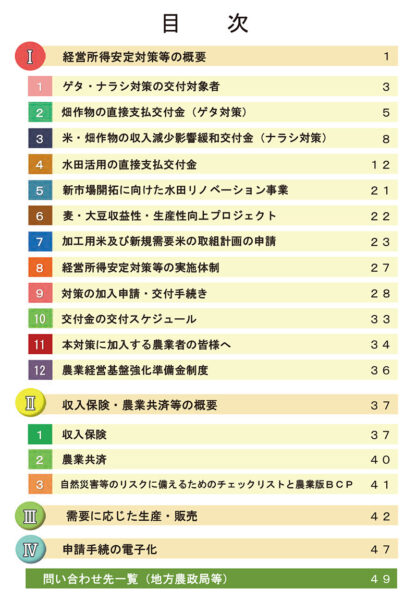 令和3年度版経営所得安定対策等の概要・目次